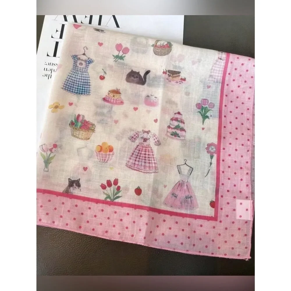 Pink Printed Scarf with Cupcake & Floral M789